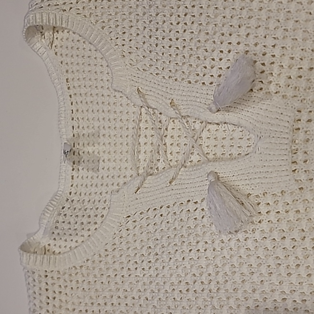 Soft As A Grape Open Knit with Lace-Up Detail Sweater Warm White Medium - Picture 6 of 13